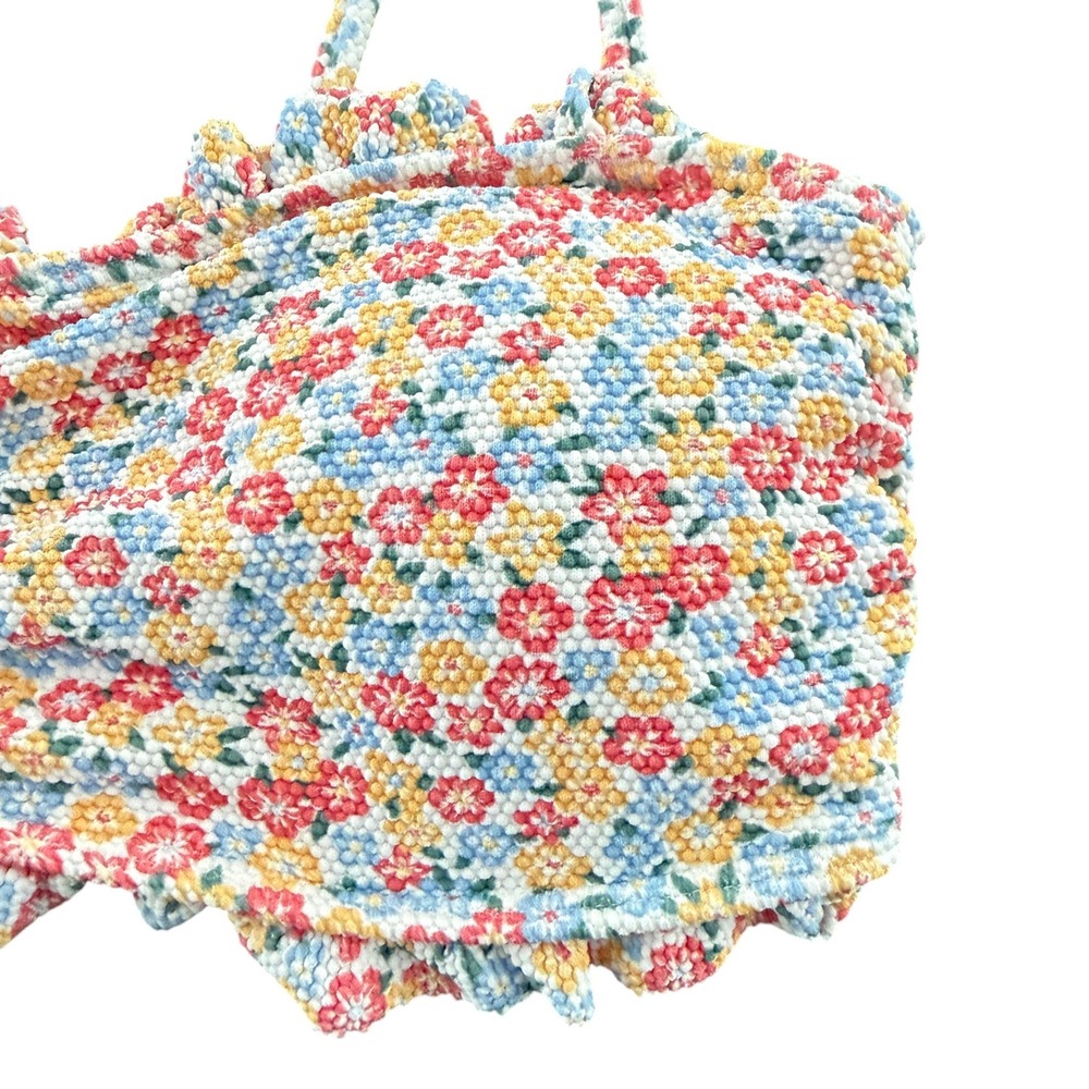 Hollister Floral Smocked Ruffle Bikini Top S Multi-Color Tie Strap Swim Beach - Picture 3 of 7